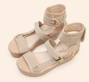 Y2K Nude Platform Sandals | Chunky Sporty Wedge Sandals | Size 8